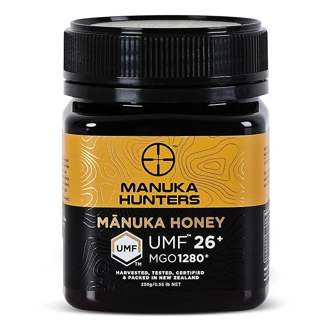 Manuka Hunters UMF 26+/MGO 1280+ Certified New Zealand Manuka Honey - 100% Pure Natural Sweetener - Gluten, Dairy Free - Ideal for Tea, Coffee, Smoothies, and Baking - Sustainable - 8.8oz/250g Jar