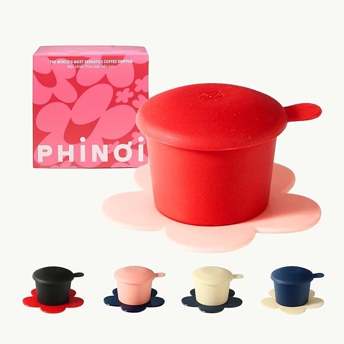 – Vietnamese Coffee Dripper – MIX COLORS – Pour Over Coffee Maker with Flower Design – Reusable Coffee Filter for Sustainable Brewing (Red + Pink)