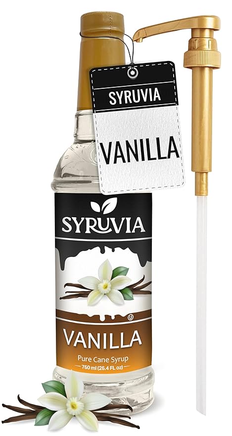 Syruvia Coffee Syrup, Vanilla Flavored Syrup for Drinks, Lattes, and Desserts – 25.4 fl oz, With Pump
