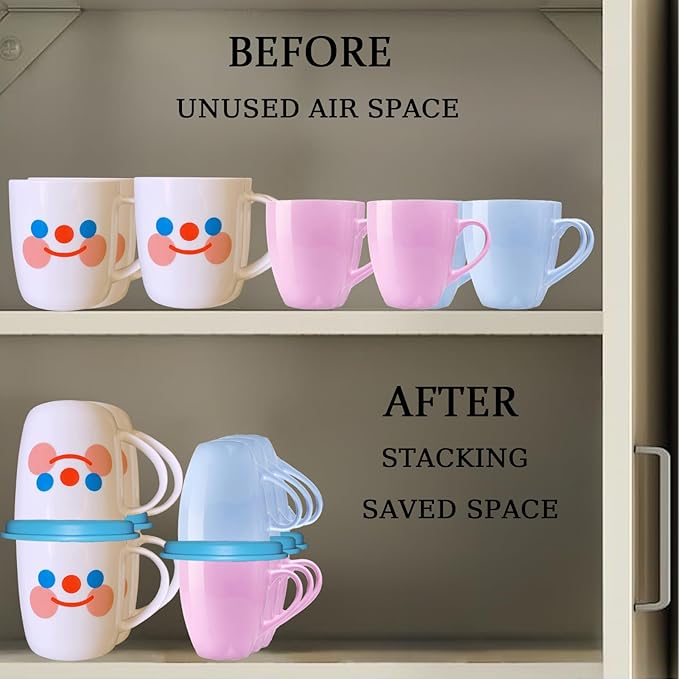 Coffee Mug Organizers and Storage (6Pack), Adjustable Mug Organizer for Kitchen Cabinet Shelf, Cup Stacker Holder for Tea Cup, Coffee mug, Glassware, Save Space for Cupboard