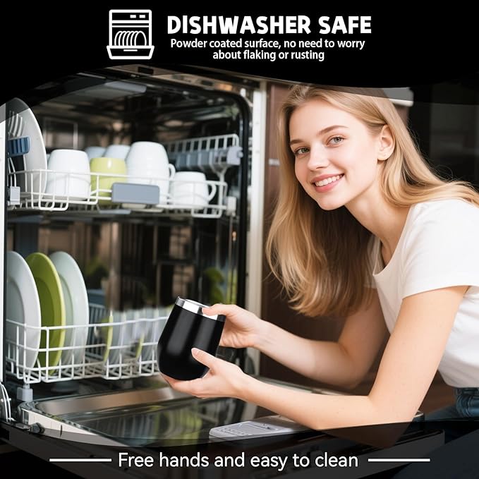 12oz/6 Pack Stainless Steel Wine Tumbler with Lid and Straw, Double Wall Vacuum Insulated Wine Tumbler Glasses, Stemless Travel Mugs for Hot and Cold Drinks, Coffee, Wine, Cocktails （Mix Color-2）