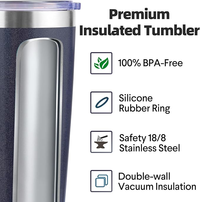 Volhoply 20oz Stainless Steel Tumbler with Lid and Straw Bulk 24 Pack,Double Wall Insulated Travel Iced Coffee Mug Fits Cup Holder,Powder Coated Cups for Hot/Cold Drinks,Christmas Gifts（Navy,24 Set）