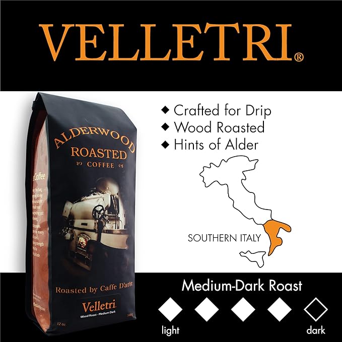 Caffe D'arte Velletri Wood Roast Whole Bean Coffee, 12 Ounce