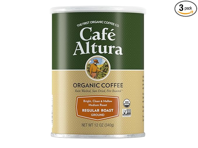 Cafe Altura Ground Organic Coffee, Regular Roast, 12 Ounce (Pack of 3)