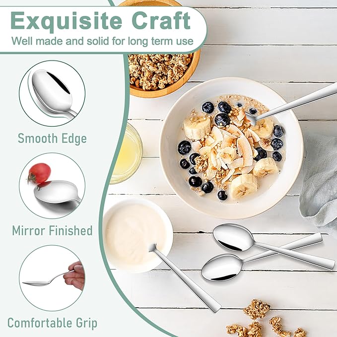 TeamFar Teaspoon Set of 12, 6.7 Inch Stainless Steel Mini Tea Spoons, Small Spoon Silverware for Coffee Tea Soup Dessert, Non-Toxic & Heavy Duty, Mirror Polished & Dishwasher Safe