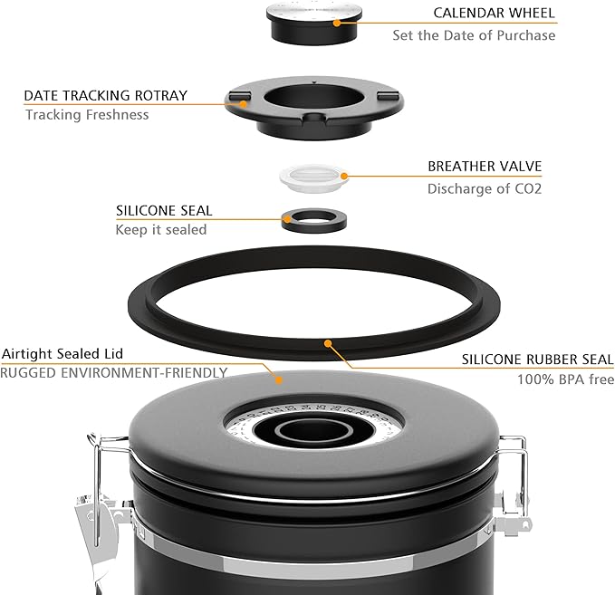 35OZ Coffee Canister for ground coffee with Date Tracker,beige 304 Stainless Steel Kitchen Food Airtight storage container for Coffee Beans or Grounds, Tea, Sugar