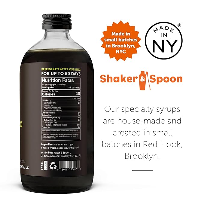 Shaker & Spoon Espresso Syrup, 16oz Flavored Syrups for Drinks, Espresso Flavored Mix Alternative, Cocktail Mixers, Cocktail Syrup, Non Alcoholic Drinks