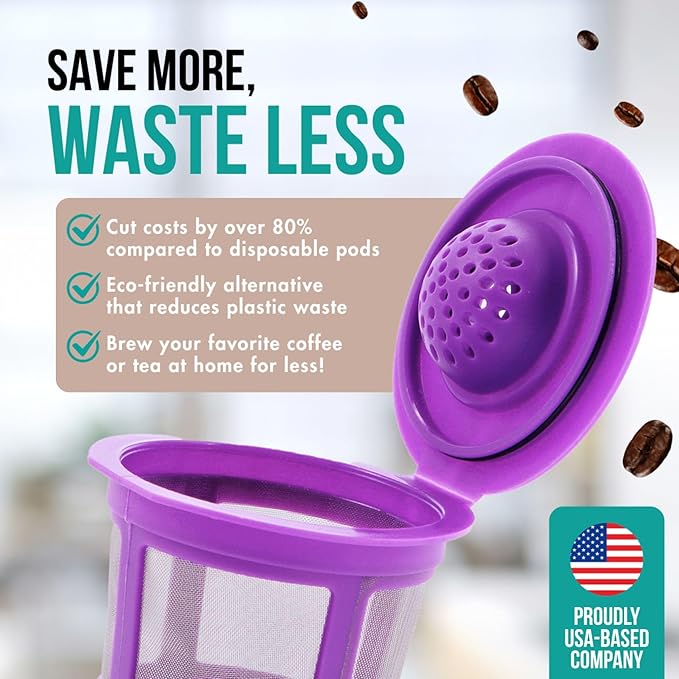 Reusable K Cups for Keurig Coffee Maker - Filter Pods for Keurig 1.0 and 2.0 Brewers - Refillable K Cup Fits K-Elite, K-Classic - BPA Free Universal Reusable Single Serve - 4 Pack
