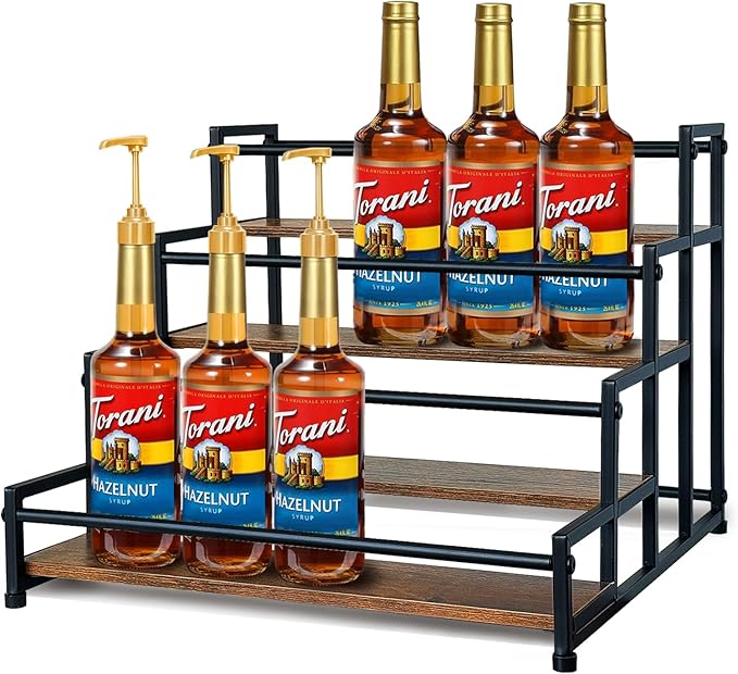 Klxuyuo 4-Tier Coffee Syrup Rack for 20 Bottles (750ml)–Sturdy Coffee Syrup Organizer Holder for Kitchen, Café, Office
