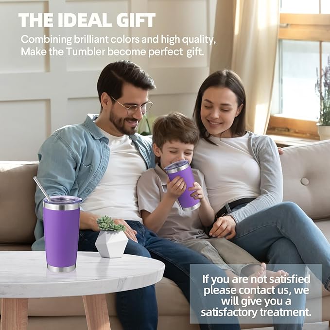 Volhoply 20oz Stainless Steel Tumbler with Lid and Straw Bulk 12 Pack,Double Wall Insulated Travel Iced Coffee Mug Fits Cup holder,Powder Coated Cups for Hot/Cold Drinks,Christmas Gifts（Purple,12 Set）