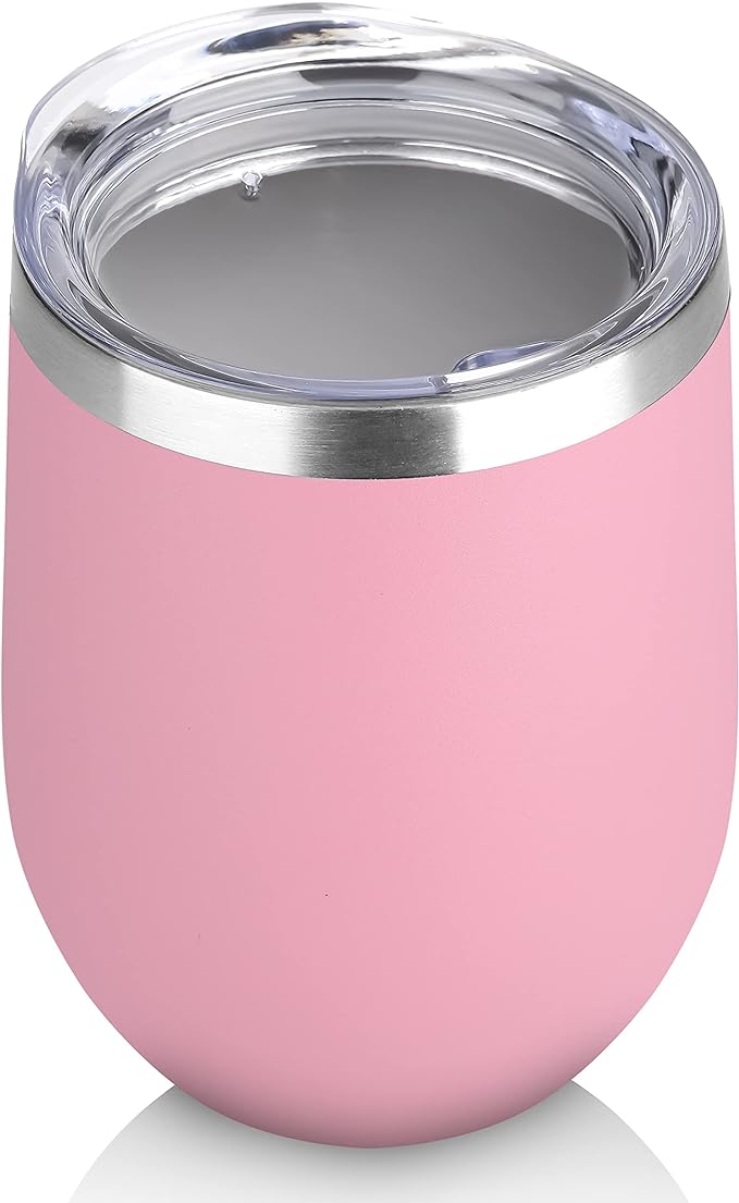 DOMICARE Stainless Steel Wine Tumbler Bulk with Lid, Personalized Insulated Tumblers Set, 12oz Travel Coffee Cups Pack of 1, Pink