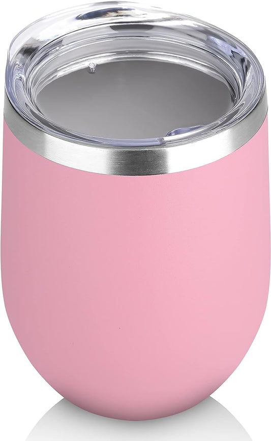 DOMICARE Stainless Steel Wine Tumbler Bulk with Lid, Personalized Insulated Tumblers Set, 12oz Travel Coffee Cups Pack of 1, Pink