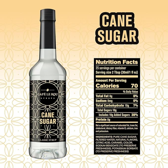 "NEW" Café Le Rou Cane Sugar Classic Syrup - 25.4 oz, 1 Pack with 1 Gold Pump Dispensers 25.4 Fl Oz (Pack of 1)