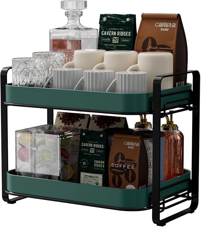 2-Tier Cup Drying Rack & Coffee Bar Accessories With Tray - Mug Holder for Countertop, Baby Bottle Organizer, Sippy Cup Storage, Tea & Glass Organizer