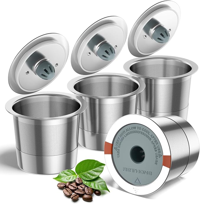 RETHONE Reusable K Cup for Keurig: Stainless Steel K Cup Coffee Pods Compatible with Keurig 1.0 & 2.0 Coffee Makers Machine, BPA-Free Refillable Coffee Filters with Tight Seal, Easy to Clean