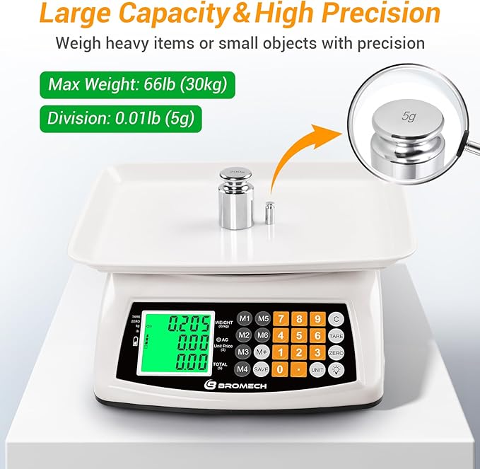 66lb/30kg Commercial Digital Kitchen Scale with Price Computing, LCD Display, KG/LB Conversion, for Food, Baking, Cooking, Meat, Includes Adapter