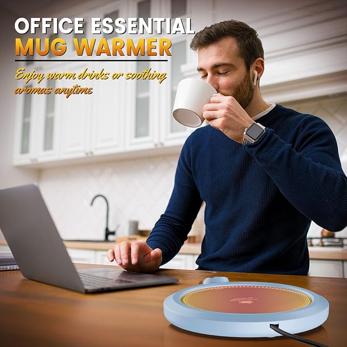 Fast Heating Mug Warmer - 4 Temp Settings & 1-12H Timer, Coffee Cup Warmer Plate for Desk Auto Shut Off, Ideal Beverage Warmer Gift for Coffee, Tea, Milk (Blue)
