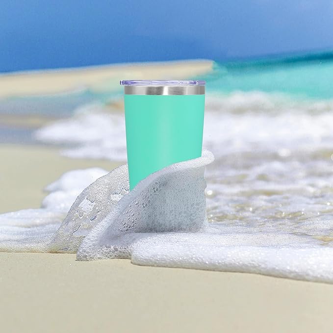 20 oz Tumbler Coffee Travel Tumblers Bulk with Lid Stainless Steel Double Wall Vacuum Insulated Mug Powder Coated Cups fit Car Cupholder for Hot and Cold - Light Blue, 4Pack