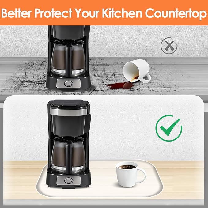 Silicone Coffee Maker Mat with Lip, 17.4'' x 10.6'' Heavy Duty Coffee Maker Mat for Countertops, Coffee Tray Fit Under Coffee Machine Appliance Automatic Machines Espresso Accessory, Translucent