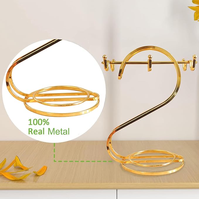 Coffee Mug Holder Metal,Mug TeaCups Holders Countertop,Coffee Mug Tea Cup Stand Storage Rack Tabletop Counter 6 Hooks(Gold)