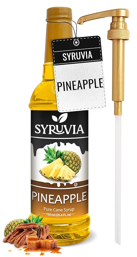 Syruvia Pineapple Syrup, Flavored Syrup for Drinks, Cocktails, Lemonades, Iced Teas, and Desserts – 25.4 fl oz, With Pump