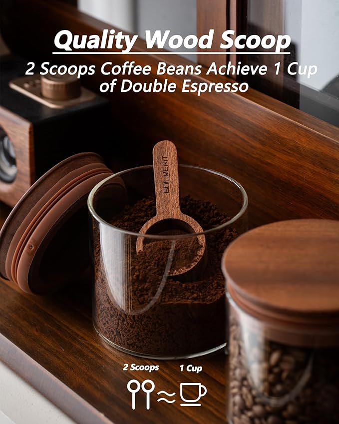 17 oz Coffee Canister with Scoop and Wooden Lids, Airtight Glass Coffee Beans Storage Container Sets of 2 for Ground Coffee,Food Storge Jars for Ground Coffee Bar Cereal Snack