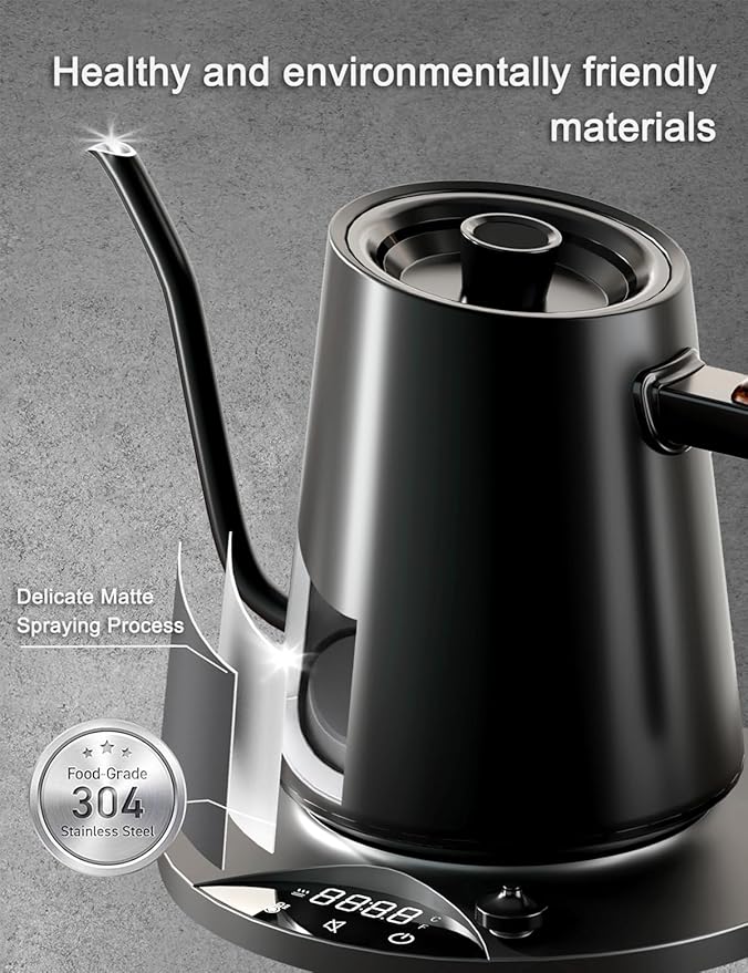 Electric Kettles Gooseneck Electric Kettle with 1°F Precision Temp Control Fast Boiling Pour Over Coffee & Tea Kettle, 304 Stainless Steel, BPA-Free, 0.9 Liter, Black(Kettle + Pour Over Coffee Maker)