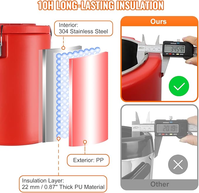 VEVOR Stainless Steel Insulated Beverage Dispenser, 4.5 Gallon 17.2 Liter, Thermal Hot and Cold Drink Server Dispenser with Spigot Handle, Food-grade for Hot Tea Coffee Water Restaurant Drink Shop