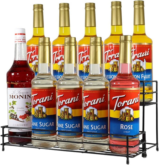 Coffee Syrup Organizer Rack 10 Bottles Syrup Bottle Holder Stand For Coffee Bar Accessories, 2 Tier Wine Bottle Storage Rack For Syrup, Wine, Liquor, Coffee Station Organizer For Kitchen Countertop