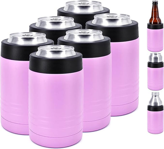 Clear Water Home Goods - 12 oz Stainless Steel Double Wall Vacuum Insulated Can or Bottle Beverage Cooler - Powder Coated Light Purple - 6 Pack