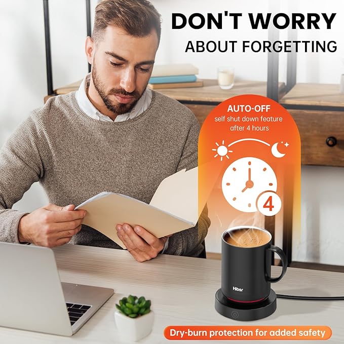 Coffee Mug Warmer Set: Smart Electric Warmer with Auto Shut-Off & Faster Direct-Contact Heating Up to 149°F - Gifts for Men Women