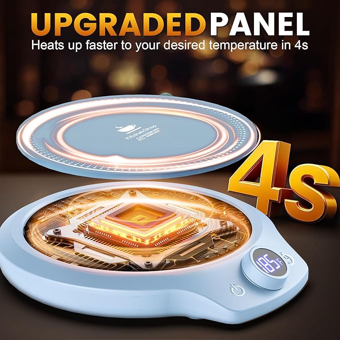 Fast Heating Mug Warmer - 4 Temp Settings & 1-12H Timer, Coffee Cup Warmer Plate for Desk Auto Shut Off, Ideal Beverage Warmer Gift for Coffee, Tea, Milk (Blue)