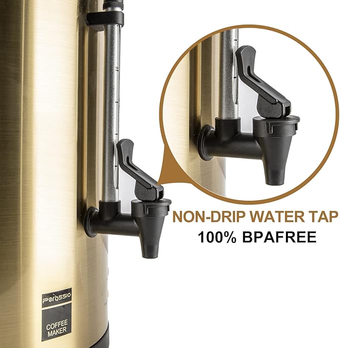 6L/25cup Coffee Urn, Fast Brewing, Double Wall, Beverage Dispenser, Commercial 304 Stainless Steel Hot Water Urn, Electric Percolator, Large Coffee Maker for Catering, Home, Wedding, Gold