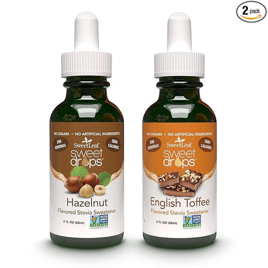 SweetLeaf Sweet Drops Flavored Stevia Sweetener Hazelnut & English Toffee Variety Pack 2oz