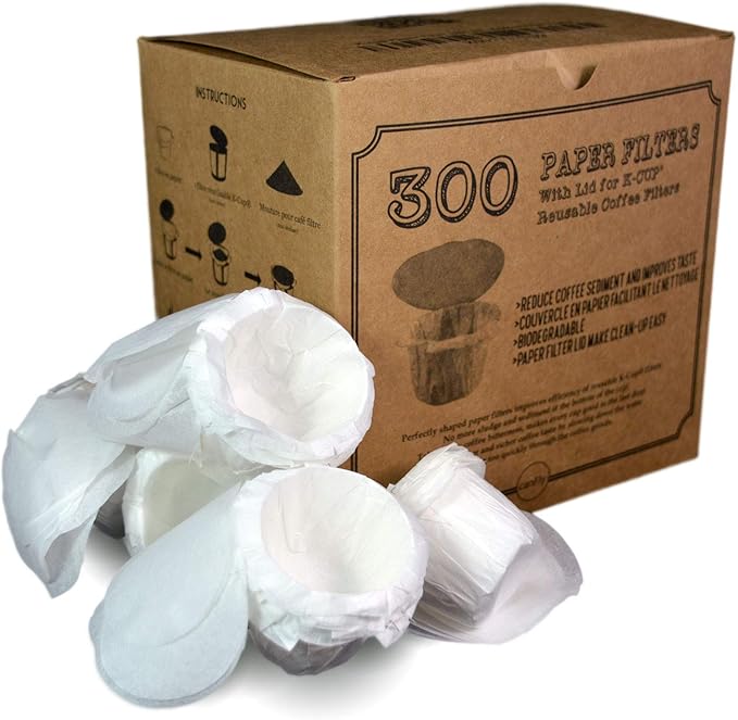 canFly Disposable K-CUP Paper filter with Lid for Keurig single cup coffer filters compatible with Ekobrew, EZ-Cup and other Reusable K-CUP Filters (300 Count)