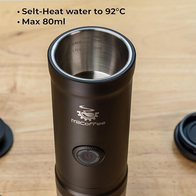 MiiCoffee Eon Portable Espresso Machine, Travel Coffee Maker with Self-Heating and USB-C Charging (Grey)