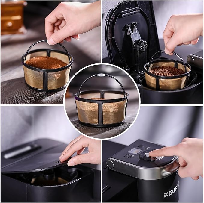 Reusable Keurig Mesh Coffee Filter Basket for K Duo, K-Duo Essentials, Keurig Duo Hot & Iced Coffee Makers by PureHQ – Refillable Gold Tone Carafe Filter for Ground Coffee