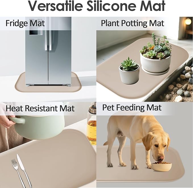 Silicone Coffee Maker Mat with Lip, 24'' x 16'' Heavy Duty Coffee Maker Mat for Countertops, Coffee Tray Fit Under Coffee Machine Appliance Automatic Machines Espresso Accessory, Khaki