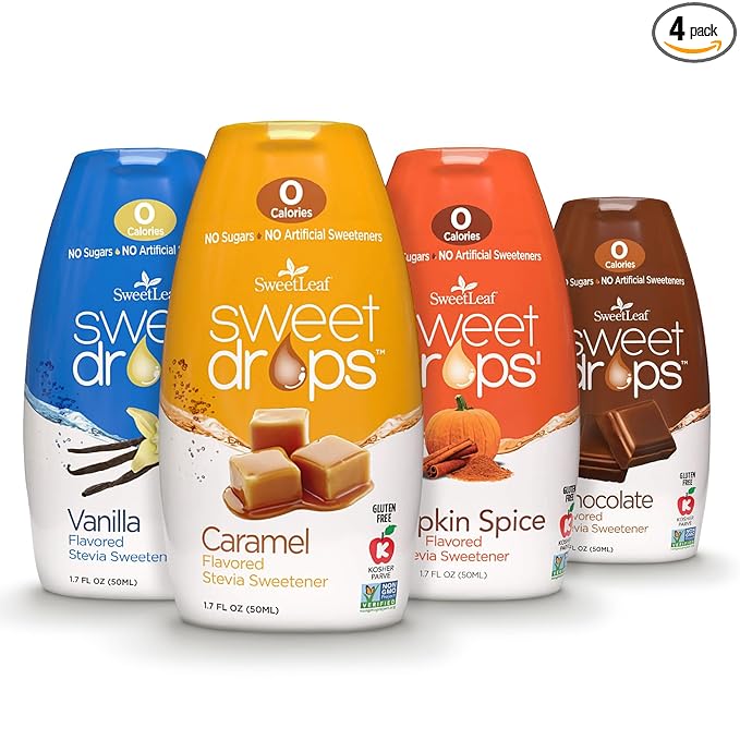 SweetLeaf Sweet Drops - Stevia Liquid Variety Pack, Chocolate, Caramel, Vanilla, Pumpkin Spice, Sugar-Free Coffee Syrup Alternative, 1.7 Oz Ea (Pack of 4)