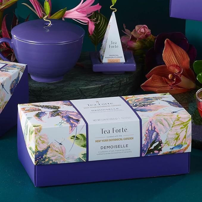 Tea Forte Demoiselle Premium Tea Presentation Box Tea Gift Sampler, 20 Count, 2 of Each Variety Individually Wrapped Handcrafted Pyramid Infuser Bags
