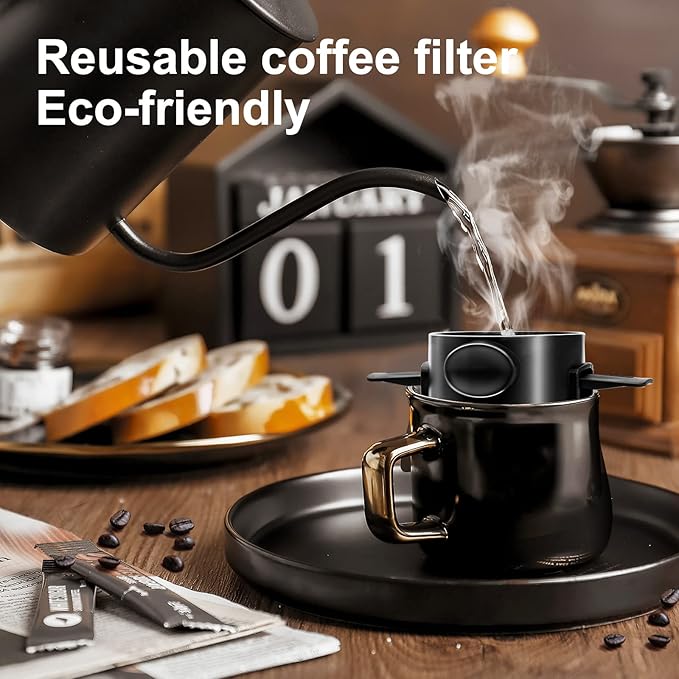 Pour Over Coffee Dripper, Reusable Stainless Steel Pour Over Coffee Filters, Easy to Clean Camping Coffee Filter, Portable Collapsible Coffee Maker, Paperless Travel Coffee Makers