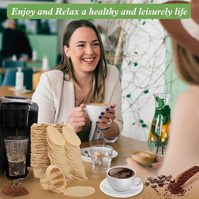 Aussen Disposable Coffee Paper Filters Replacement Kerig Filter Fit All Keurig Single Serve Filter Brands Compatible with Reusable Single Serve Pods Keurig Coffee Maker (Natural with Lid, 300pcs)