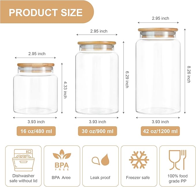 42 oz/1200 ml Glass Storage Canister with Airtight Lid, Clear Decorative Container Jar for Coffee, Spice, Candy, Salt, Cookie, Condiment, Pepper, Sugar, Overnight Oats - Large