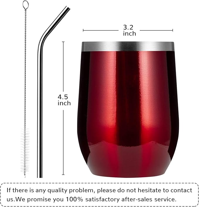 MEWAY Stemless 12oz Wine Tumbler Glasses with Lid -Insulated Double Wall Vacuum Stainless Steel Travel Tumbler with Straw,for Woman Under 10 dollars (Burgundy,1)