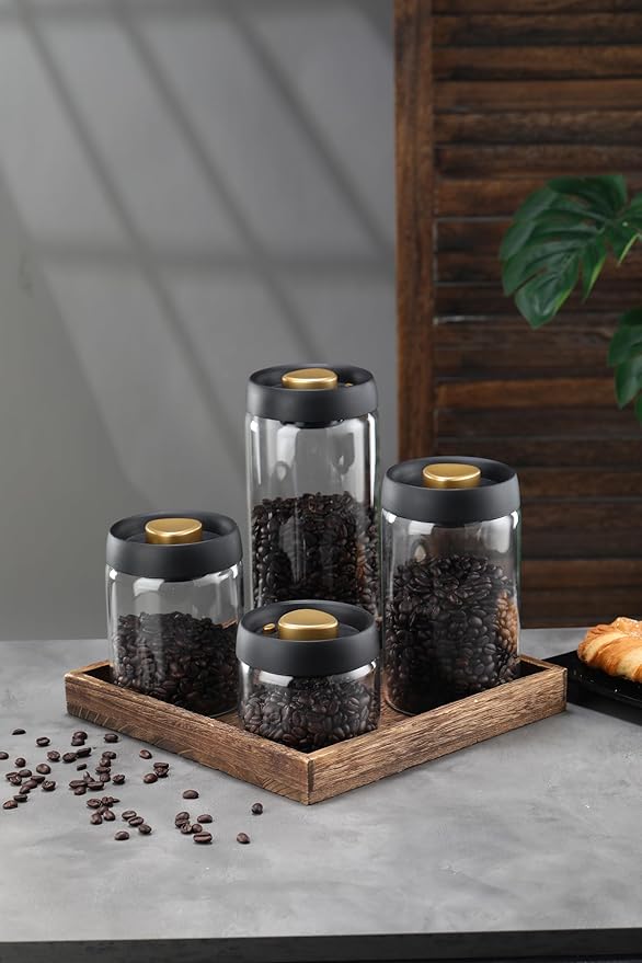 LOEZ Coffee Bean Storage Container Airtight, Lid Sealed with Press-Down Vacuum, Borosilicate Glass Coffee Canister, Food Storage, Coffee Bar for Ground Coffee, Tea, Beans, Spices (Extra Large - Clear)