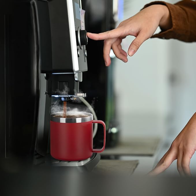 VEGOND 14 oz Insulated Coffee Mug with Handle, Stainless Steel Travel Coffee Mug with Lid, Double Wall Vacuum Metal Coffee Cup, Coffee Tumbler Powder Coated, Red 1 Pack