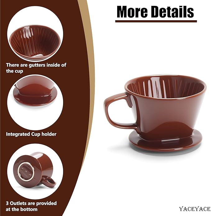 Ceramic Pour Over Small, Ceramic Pour Over Coffee Dripper, Brown, 3 Holes, Small Coffee Dripper
