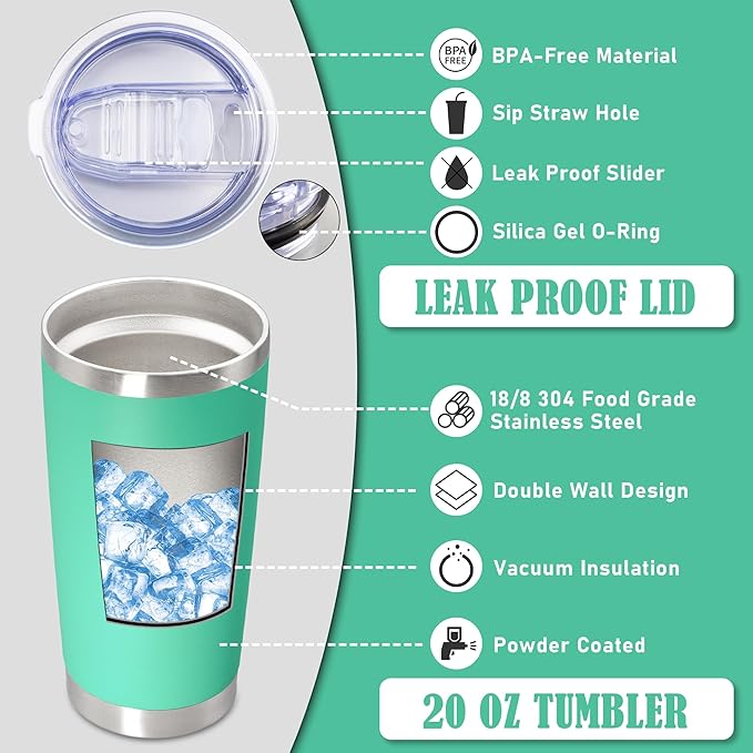 20 oz Tumbler Coffee Travel Tumblers Bulk with Lid Stainless Steel Double Wall Vacuum Insulated Mug Powder Coated Cups fit Car Cupholder for Hot and Cold - Light Blue, 12Pack