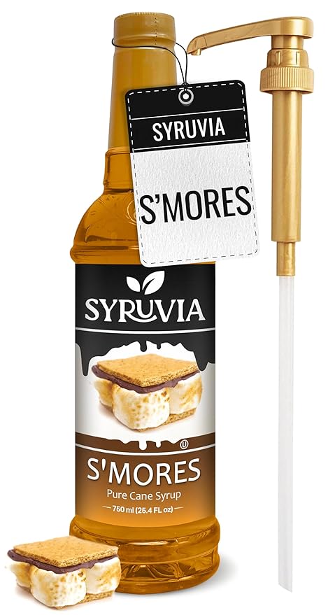 Syruvia Coffee Syrup, S'mores Flavored Syrup for Drinks, Lattes, and Desserts – 25.4 fl oz, With Pump