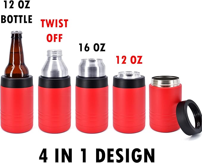 Clear Water Home Goods - 12 oz Stainless Steel Double Wall Vacuum Insulated Can or Bottle Beverage Cooler - Powder Coated Red - 6 Pack